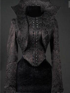 Black Jacquard Tailored Peplum Jacket